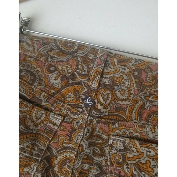 Prana Women Pants 8 Medium Skinny Corduroy Paisley Mid-Rise Brown Cotton - Picture 4 of 8